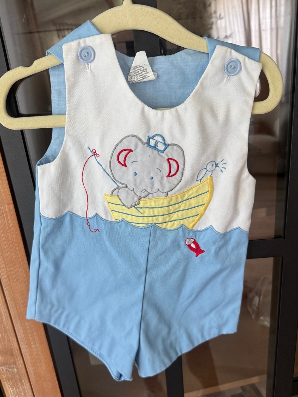 Vintage Elephants shortall jonjon romper overalls embroidered applique sailboat